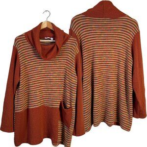 NWOT Kaktus Striped Sweater Pullover Tunic Women's Large Orange Made in Italy